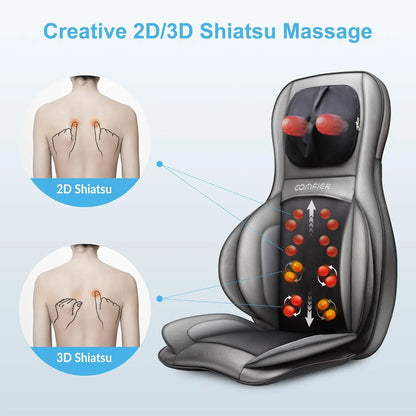 Comfier Massager Chair With Heat Shiatsu Neck Back Massager Portable With Compress And Rolling Massage Chair Pad For Full Back Neck And