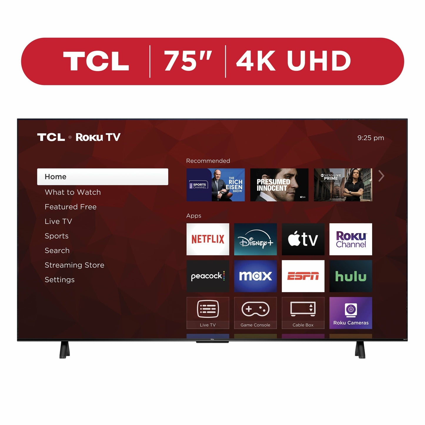 TCL 75 In. 4-Series 4K UHD HDR Smart TV With Roku, Voice Control, AirPlay, And Customizable Home Screen