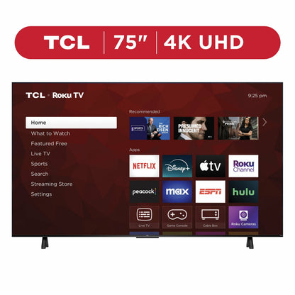 TCL 75 In. 4-Series 4K UHD HDR Smart TV With Roku, Voice Control, AirPlay, And Customizable Home Screen