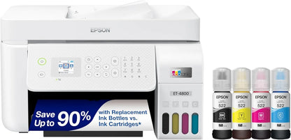 Epson EcoTank Et 4800 Wireless All-in-One Inkjet Printer, White, Cartridge Free, Scanner, Copier, Fax, ADF, Ethernet, Home Office