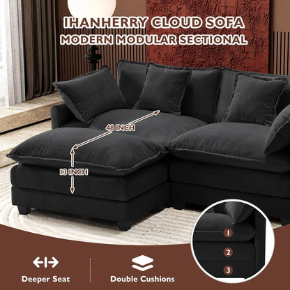 111.4 In. L-Shaped Modern Sofa Modular Cloud Sofa Ottoman 4-Seater Chenille Deep Seat Sofa
