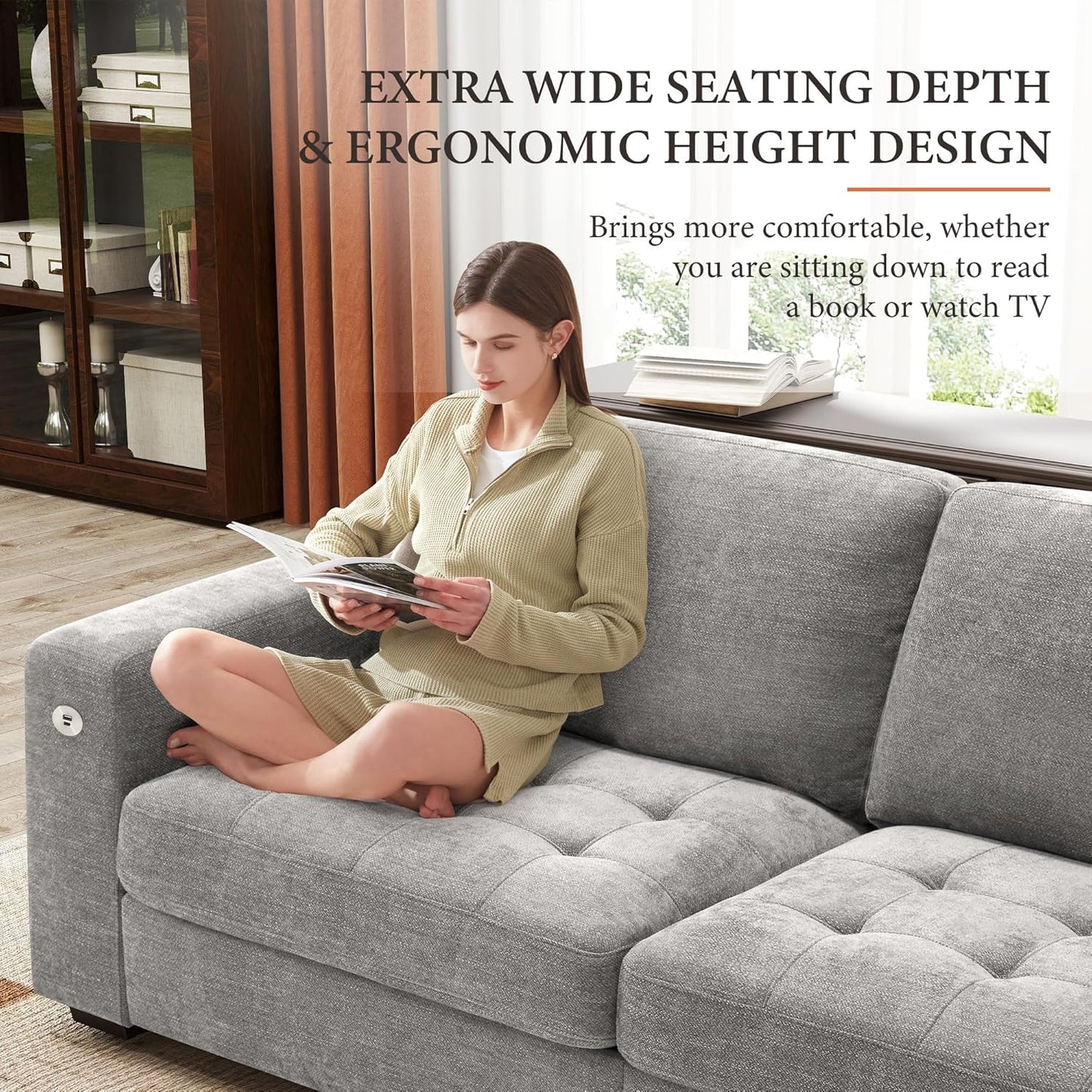 Ihanherry 146 In. U-Shaped Modern Sofa Modular Sectional Cloud Couch With 2 Ottoman