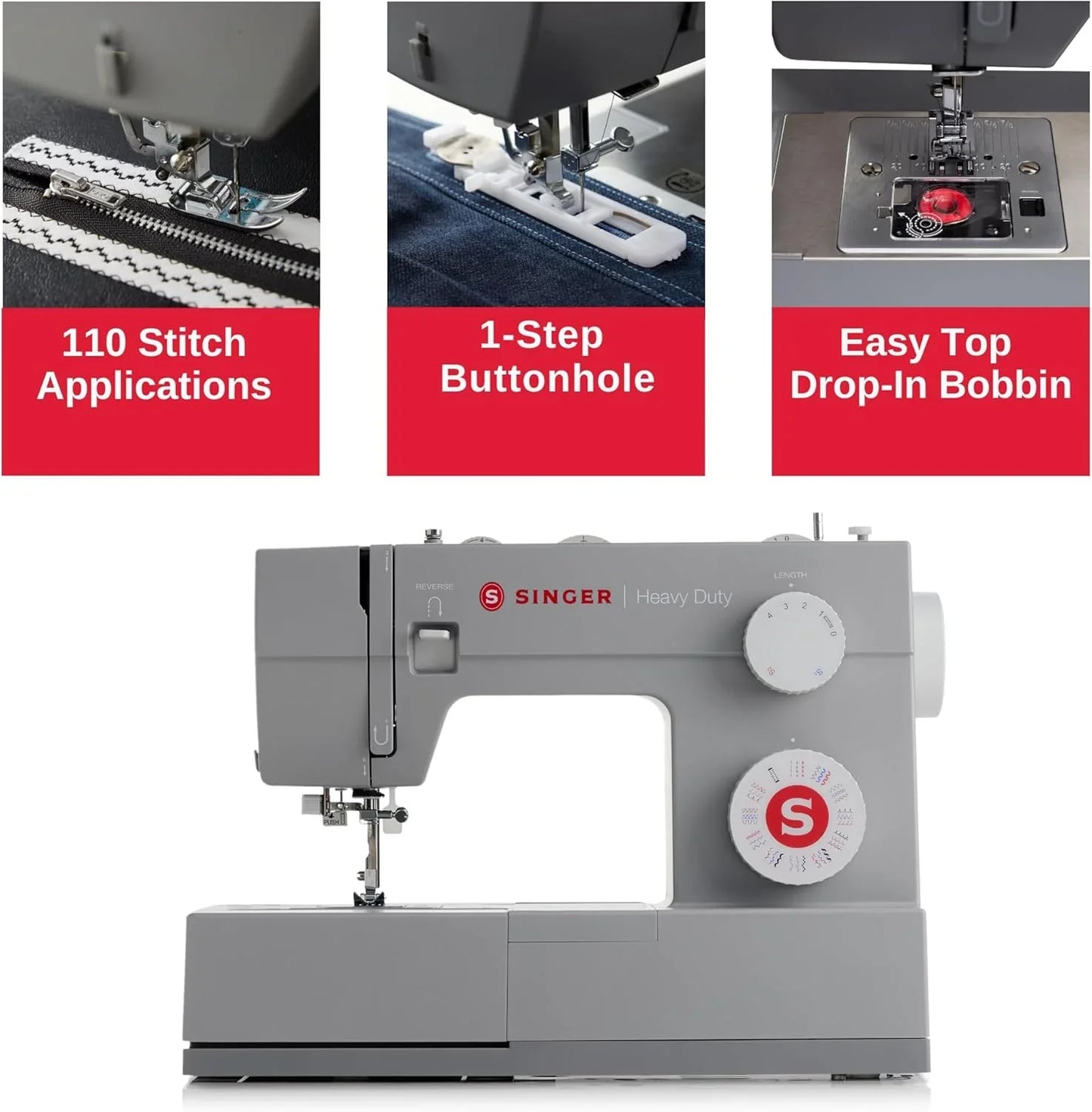 Singer Heavy Duty 4452 High Speed Sewing Machine With Accessory Kit, Strong Motor With Enhanced Piercing Power, 110 Stitch Applications
