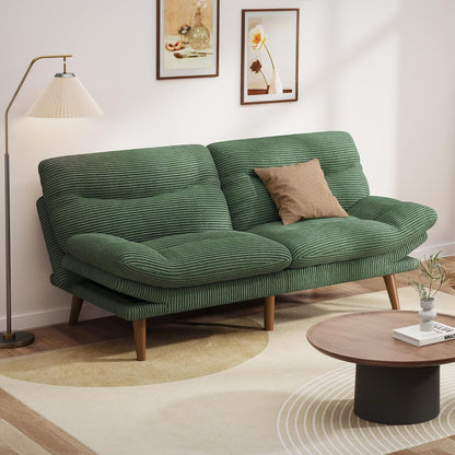 Pipishell Convertible Futon Sofa Bed, 66 In. Corduroy Futon Couch With Adjustable Backrest And Armrests, Recliner Sleeper Sofa For Small Spaces