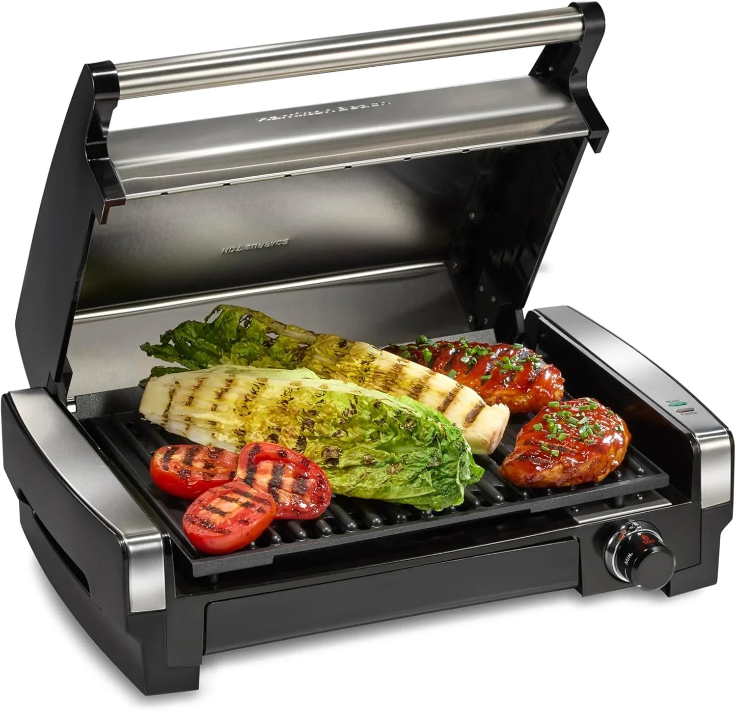 Hamilton Beach Electric Indoor Searing Grill With Viewing Window And Adjustable Temperature Control To 450F, 118 Sq. In. Surface Serves 6
