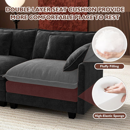 Ihanherry 146 In. U-Shaped Modern Sofa Modular Sectional Cloud Couch With 2 Ottoman