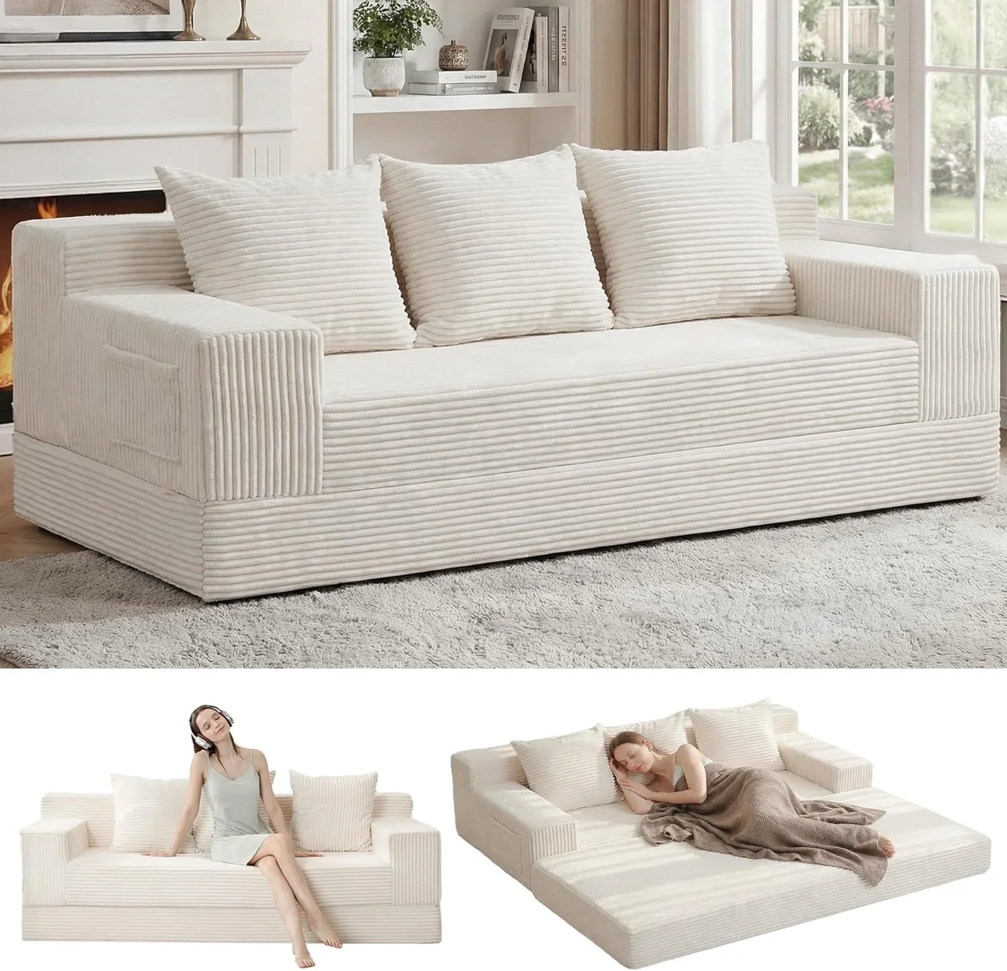 Loveseat Boneless Convertible Sofa Bed, Folding Floor Futon Sleeper Sofa Couch Bed- Boneless Foldable Couch