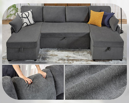 VanAcc Sofa Bed, Sleeper Sofa With Storage Chaise 2-in-1 Pull Out Couch Living Room