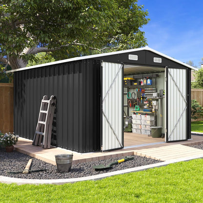 Aoxun 10 x 12 Ft. Outdoor Storage Shed With Double Hinged Large Door Utility Garden Shed