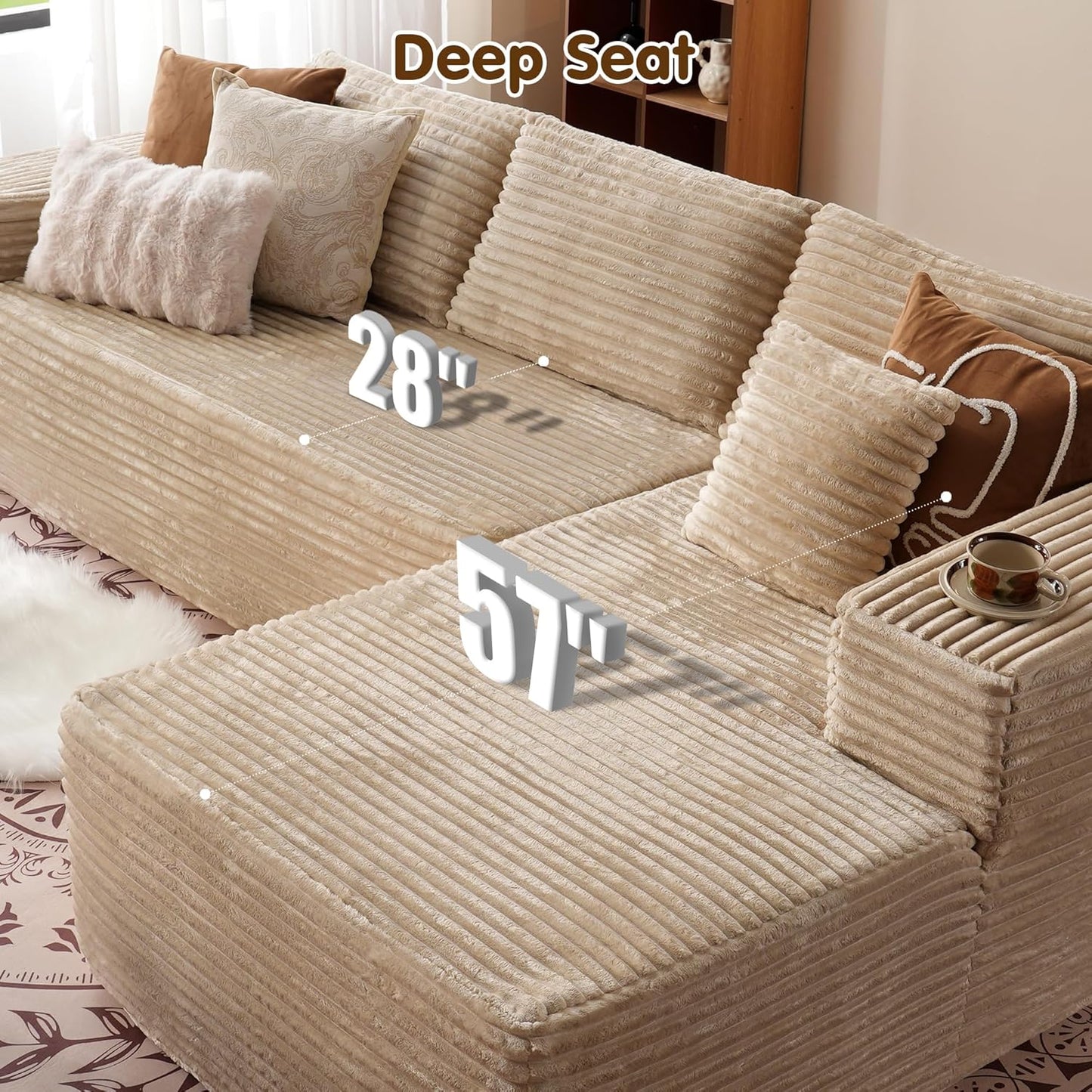 Ovios 104 In. Cloud Sectional Couch With L-Shape Chaise, Modern Modular Sofa With Deep Seat, Upholstered Couches For Living Room Bedroom