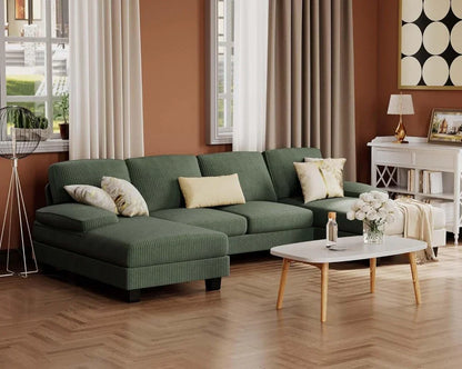 Furmax Sectional Couches For Living Room, U-Shaped Sofa Couch With Linen Fabric, 4 Seat Sofa Set With Double Chaise For Apartment, Fabric, Grey
