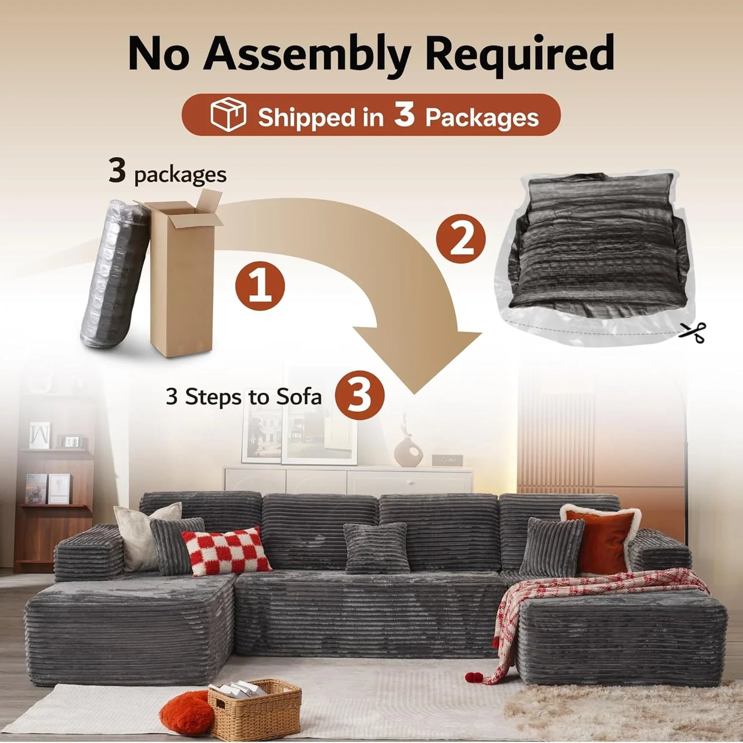 Ovios 104 In. Cloud Sectional Couch With L-Shape Chaise, Modern Modular Sofa With Deep Seat, Upholstered Couches For Living Room Bedroom