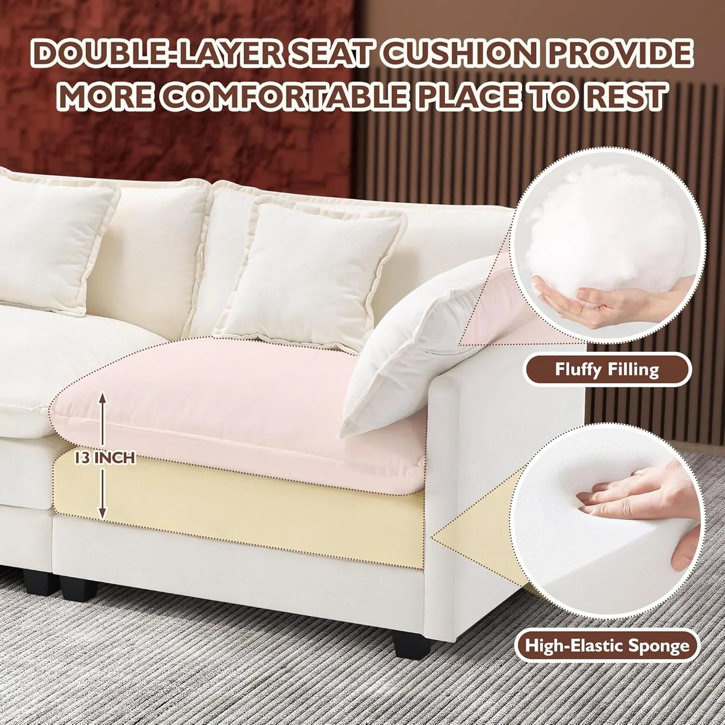 Ihanherry 146 In. U-Shaped Modern Sofa Modular Sectional Cloud Couch With 2 Ottoman