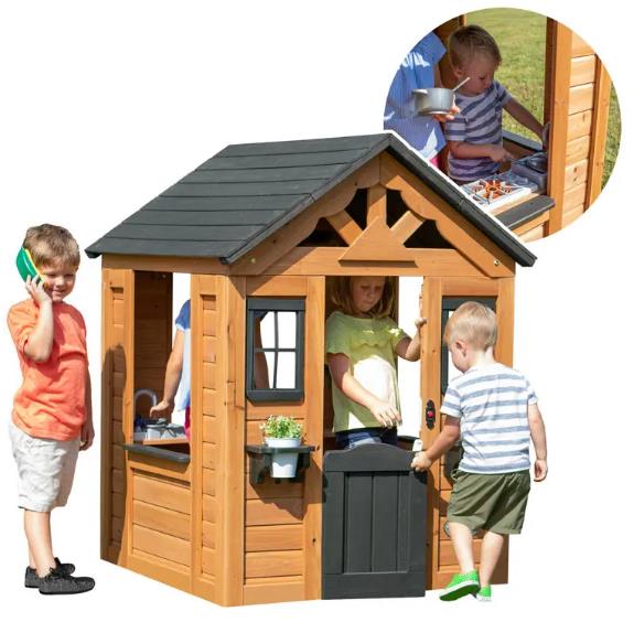 Indoor/Outdoor Cedar Playhouse With Kitchen