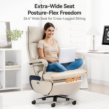 M80 Dual Motor Executive Office Chair With Footrest, Big And Tall, 420lbs, Beige