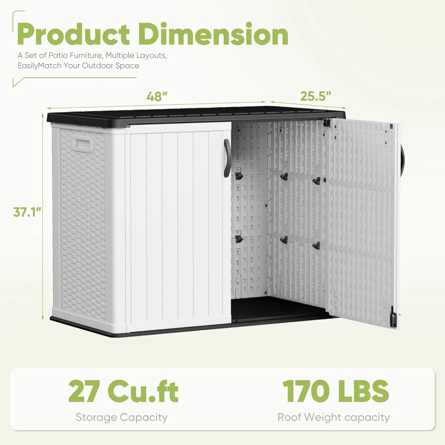 Devoko Outdoor Storage Cabinet 26 Cu. Ft. With Lockable Doors, Horizontal Storage Shed Waterproof Patio Tools Storage Box For Sofa Cushions