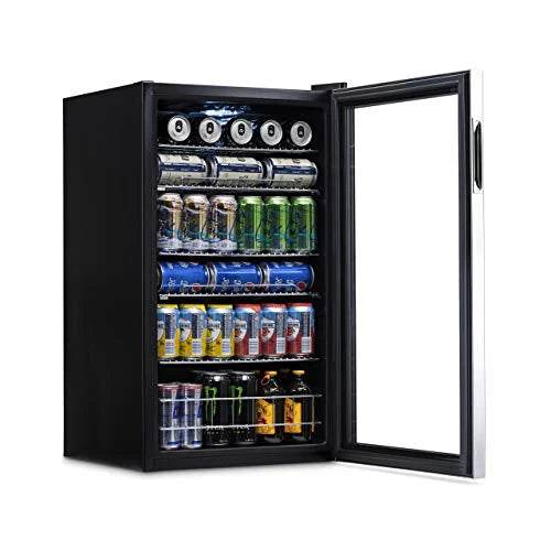 Beverage Refrigerator Cooler, 126 Cans Free Standing With Right Hinge Glass Door