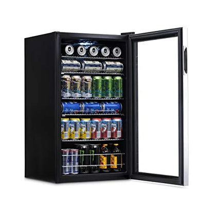 Beverage Refrigerator Cooler, 126 Cans Free Standing With Right Hinge Glass Door