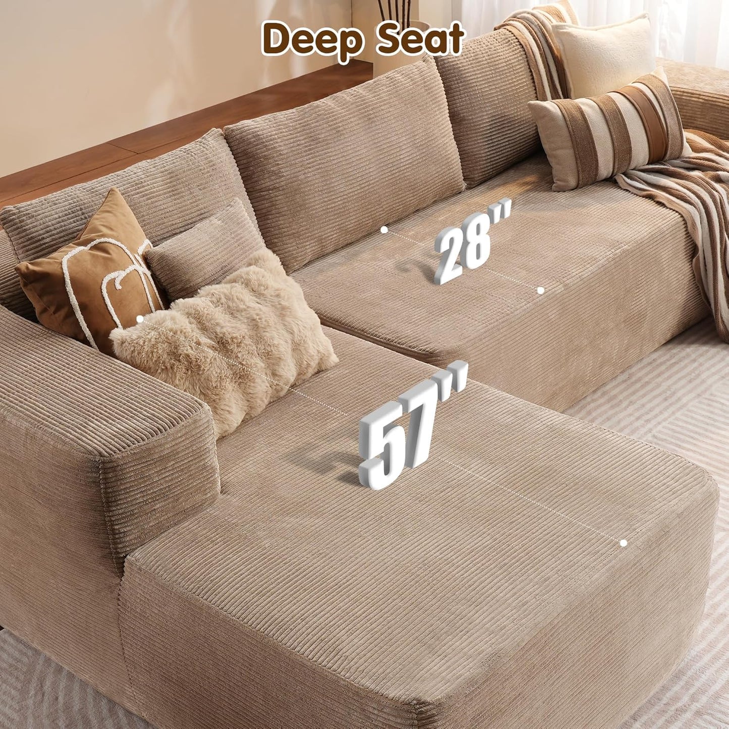 Ovios 104 In. Cloud Sectional Couch With L-Shape Chaise, Modern Modular Sofa With Deep Seat, Upholstered Couches For Living Room Bedroom