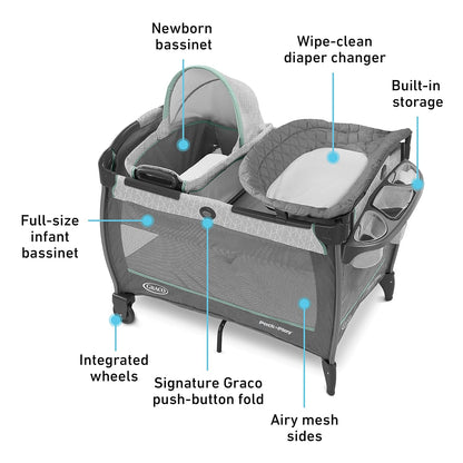Graco Pack 'N Play Close2Baby Bassinet Playard Features Portable Bassinet Diaper Changer And More Derby