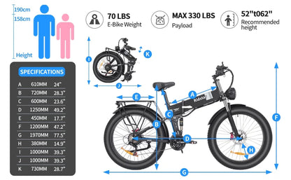 Eletric Bike For Adults 750W Motor 48V 20Ah Removable Battery 26 Fat Tire Folding E-Bike Shimano 21-Speed Mtb Cycling UL2849
