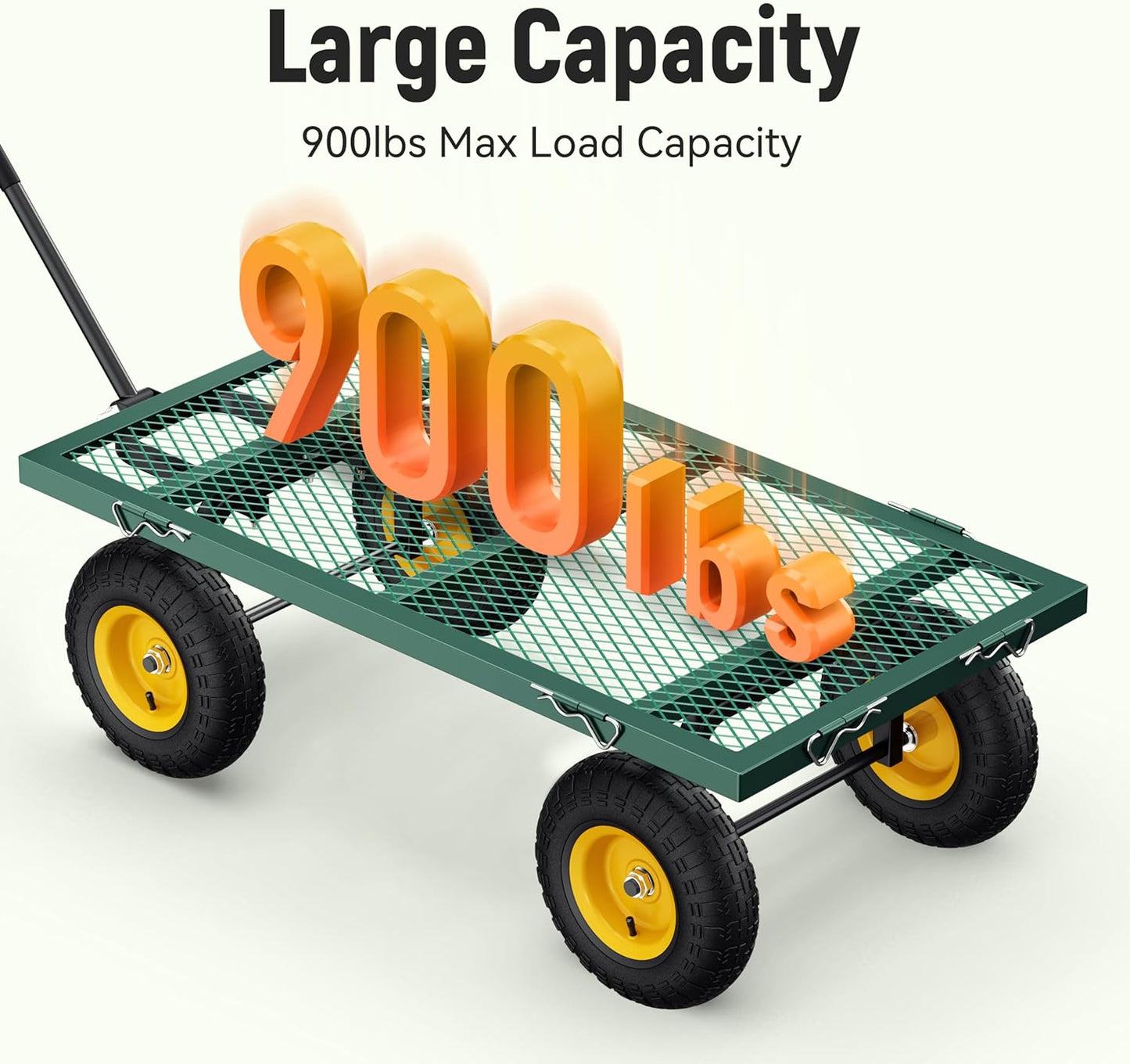 Steel Garden Cart 2-in-1 1400 Lbs Heavy Duty Utility Wagon With Removable Mesh Sides To Convert Into Flatbed 240 U-Turn 13 In. Pneumatic Tires