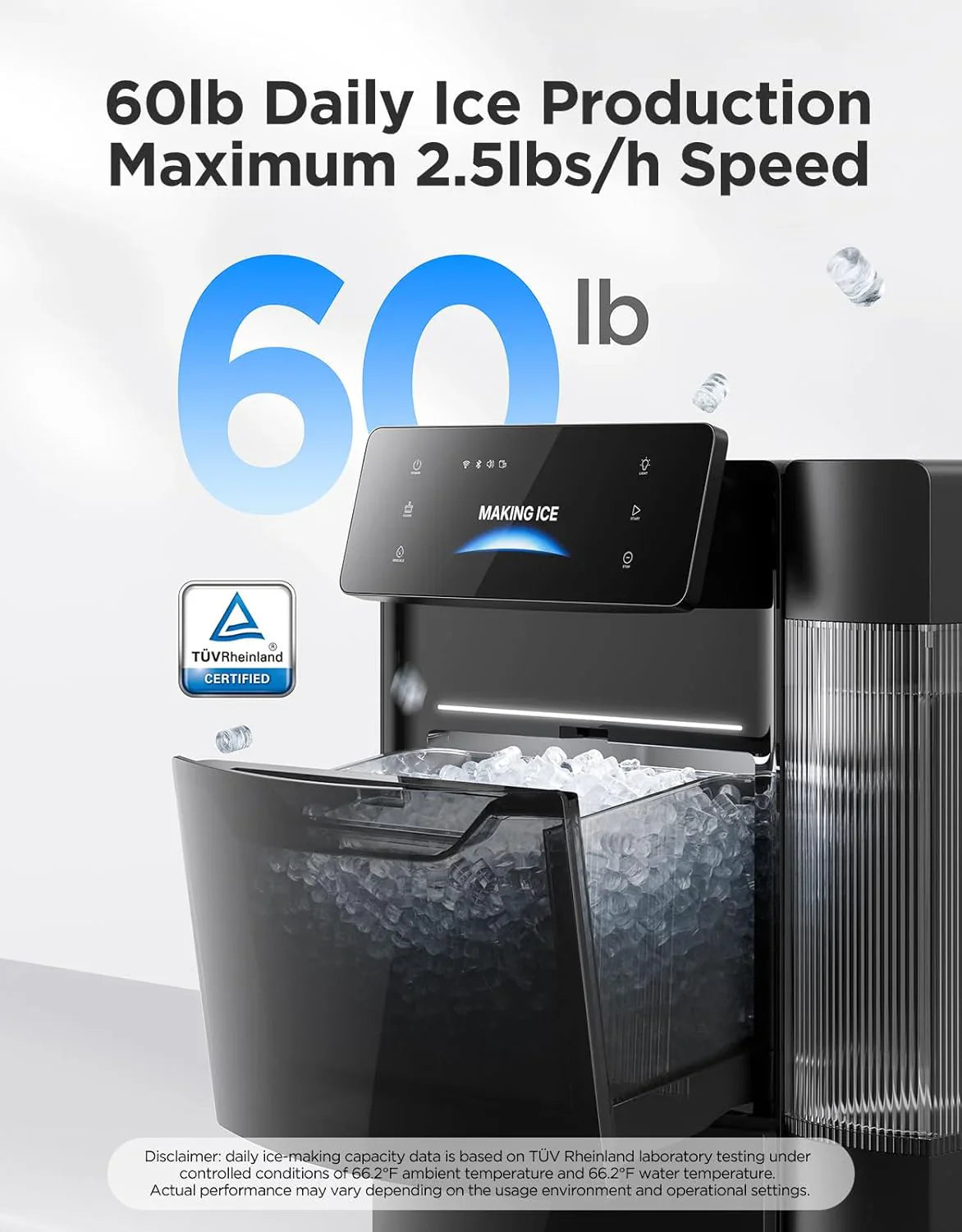 GoveeLife Smart Nugget Ice Maker Pro, 60lbs Daily, 6-Minute First Ice, 40dB Ultra-Quiet With AI NoiseGuard, App And Voice Control, Self-Clean