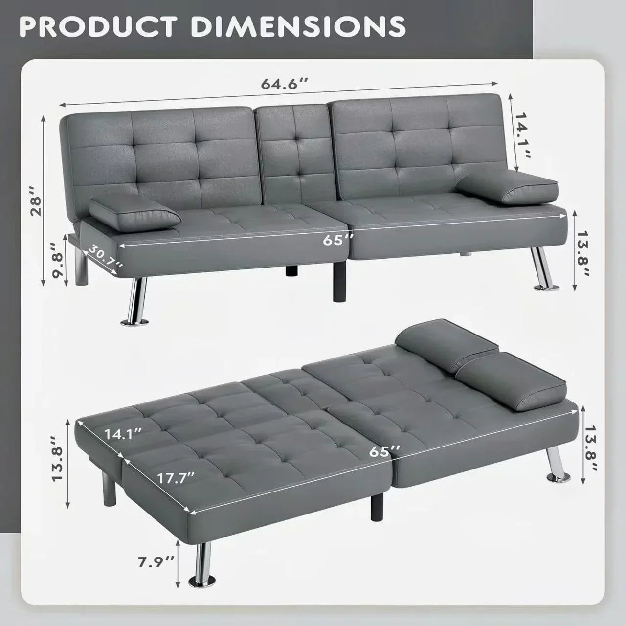 Homall Futon Sofa Bed Leather Futon Couch With Armrests Adjustable Recliner Sleeper Sofa Bed