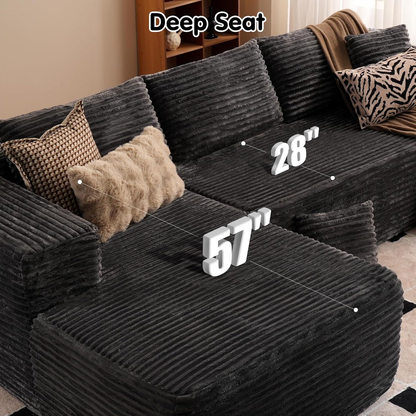 Ovios 104 In. Cloud Sectional Couch With L-Shape Chaise, Modern Modular Sofa With Deep Seat, Upholstered Couches For Living Room Bedroom