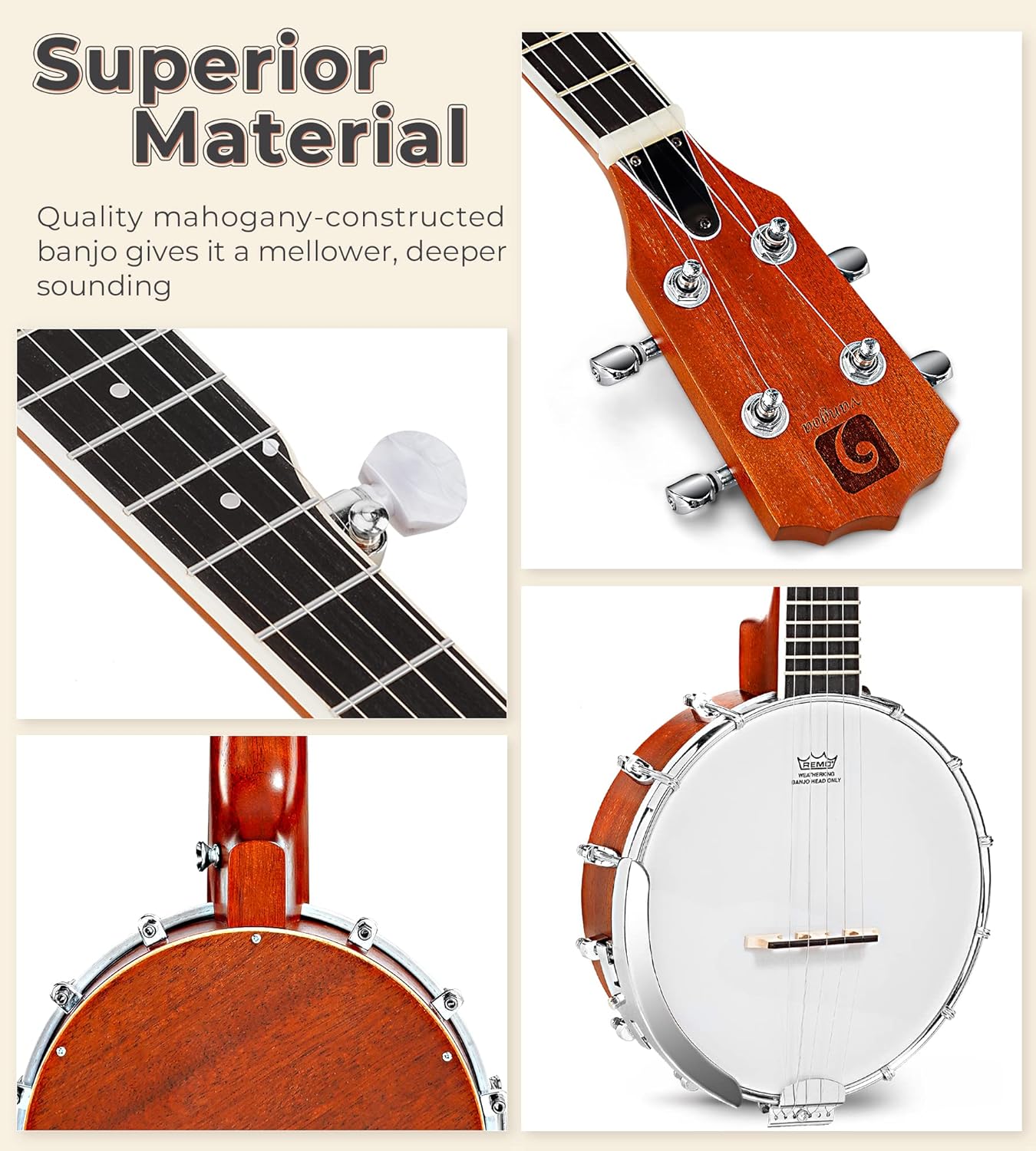 String Banjo 26 In. Mini Travel Banjo Banjo Beginner Kit With Remo Head Open Back And Closed Solid Back With Beginner Kit Comfortable Carrying Bag