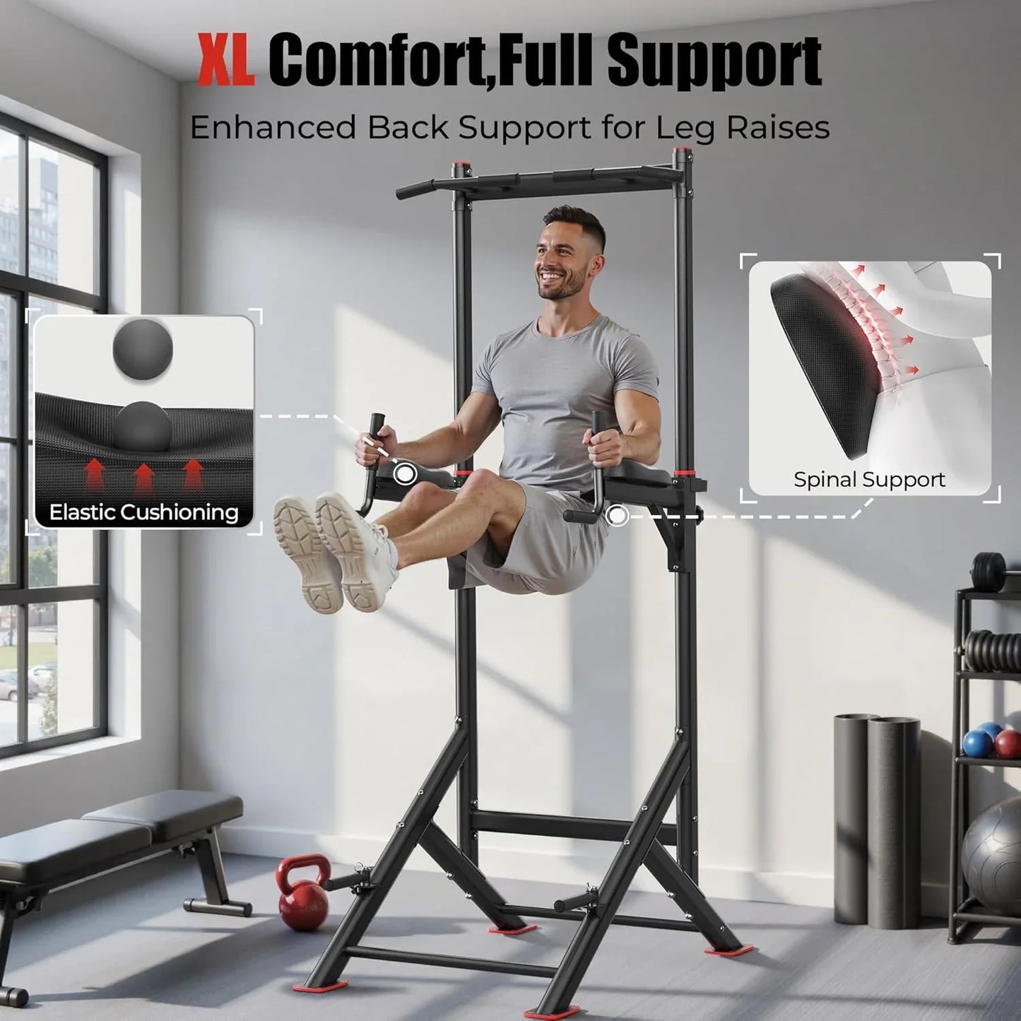 Sportsroyals Power Tower Pulp Up Bar Station, 450 Lbs Stable Suspended Immersion Tilt Station