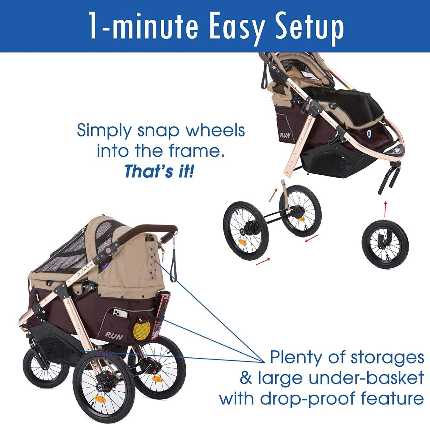 Jogging Sports Stroller With Comfort Rubber Wheels/Zipper-Less Entry/1-Hand Quick Fold/Aluminum Frame For Small/Medium Dogs Cats And Pets, Green Camo