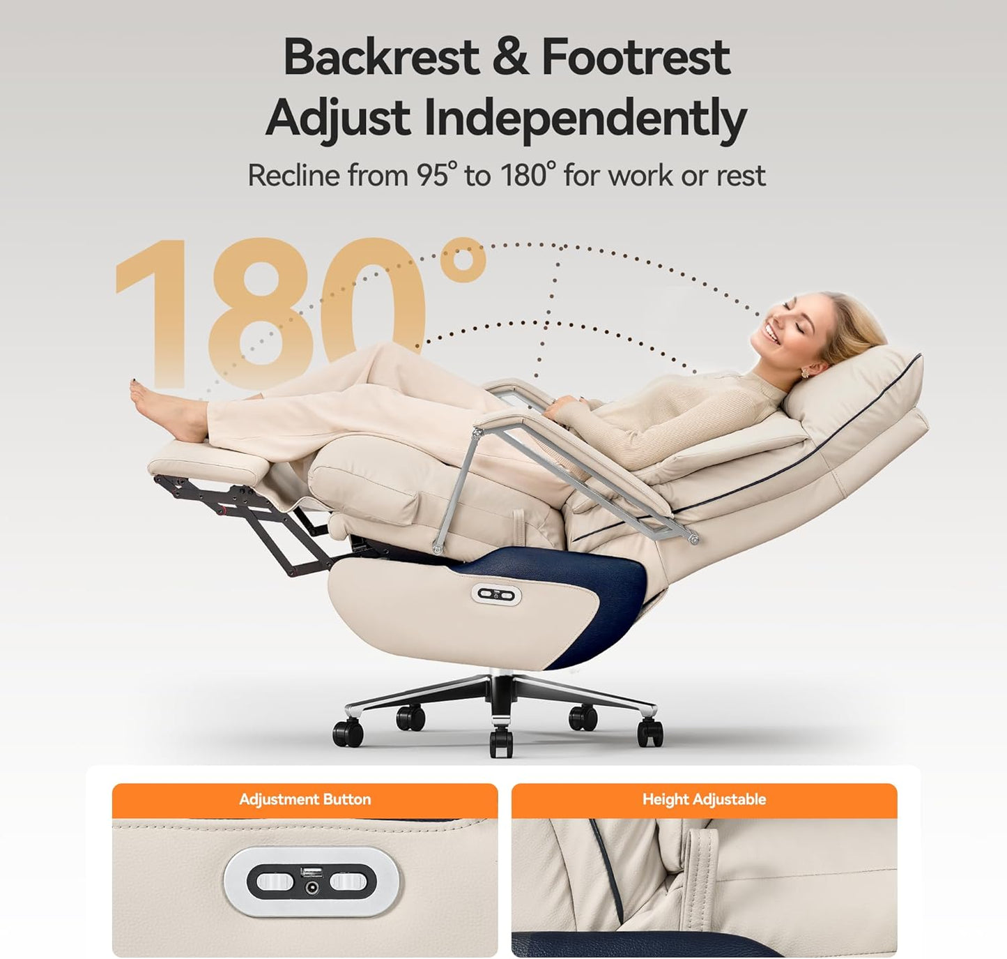 M80 Dual Motor Executive Office Chair With Footrest, Big And Tall, 420lbs, Beige