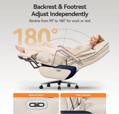 M80 Dual Motor Executive Office Chair With Footrest, Big And Tall, 420lbs, Beige