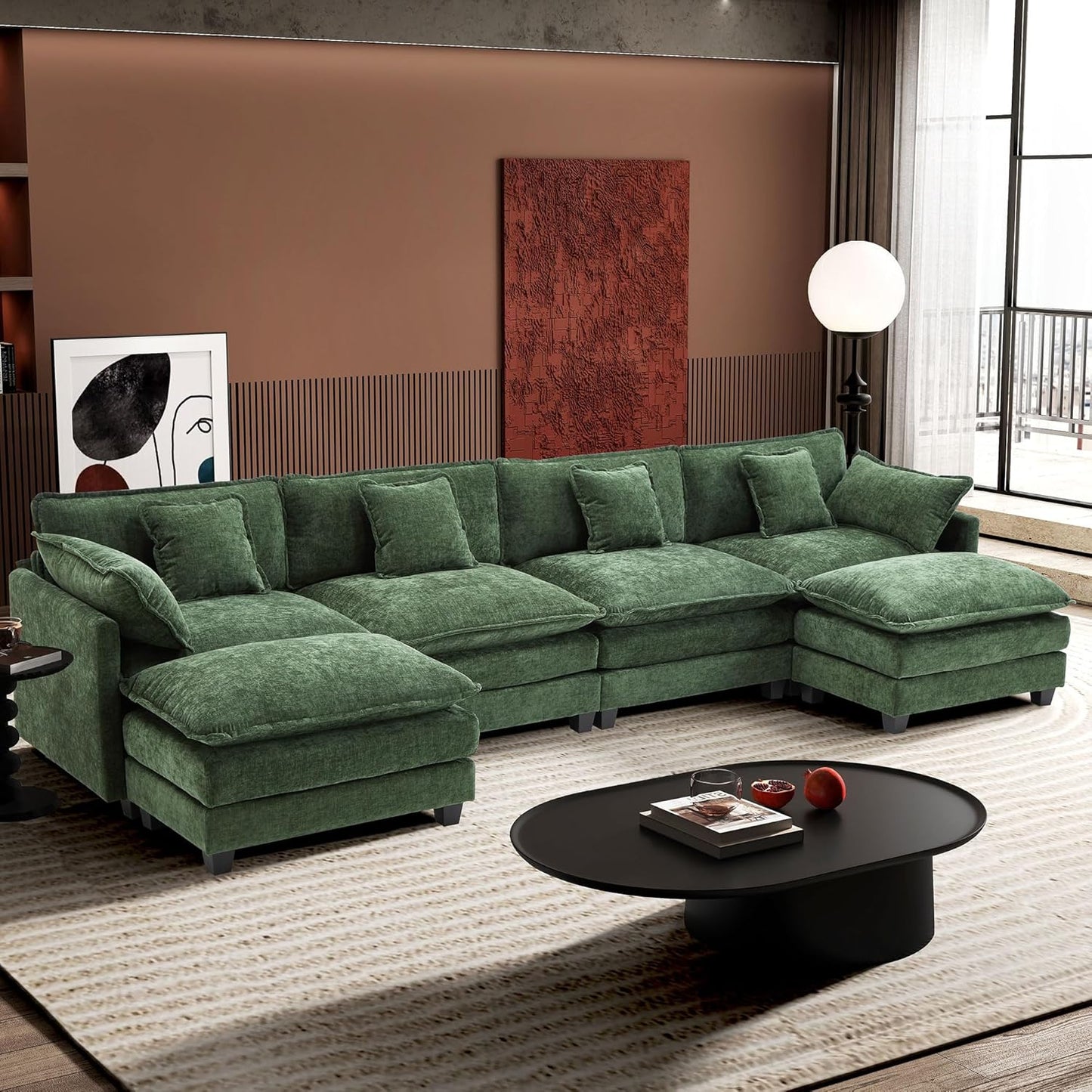 Ihanherry 146 In. U-Shaped Modern Sofa Modular Sectional Cloud Couch With 2 Ottoman
