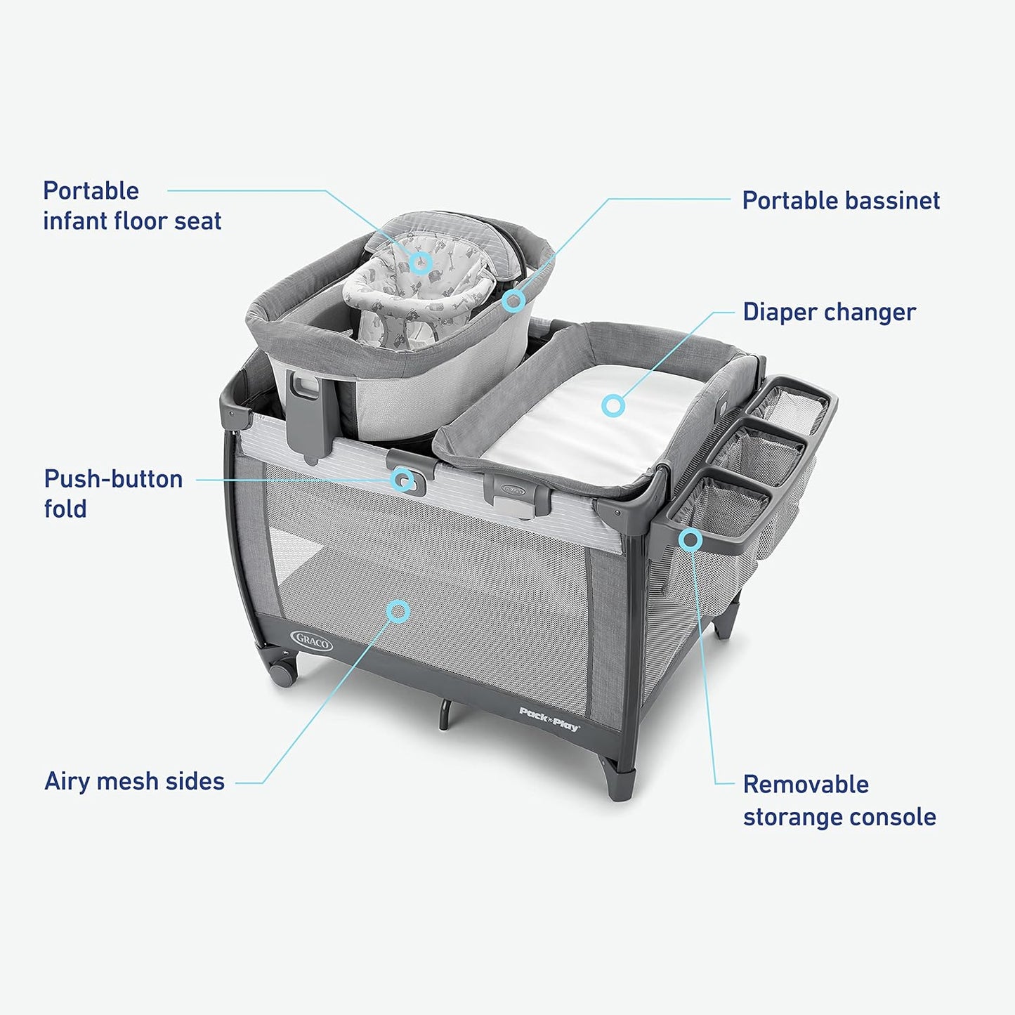 Graco Pack 'N Play Close2Baby Bassinet Playard Features Portable Bassinet Diaper Changer And More Derby