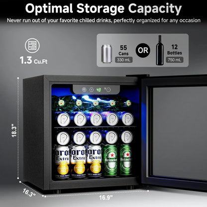 Beverage Refrigerator Cooler 126 Can Mini Fridge Glass Door For Drinks Soda Beer Wine Refrigerator