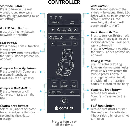 Comfier Massager Chair With Heat Shiatsu Neck Back Massager Portable With Compress And Rolling Massage Chair Pad For Full Back Neck And
