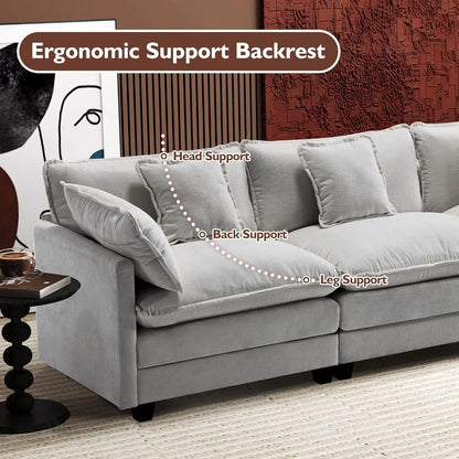 111.4 In. L-Shaped Modern Sofa Modular Cloud Sofa Ottoman 4-Seater Chenille Deep Seat Sofa