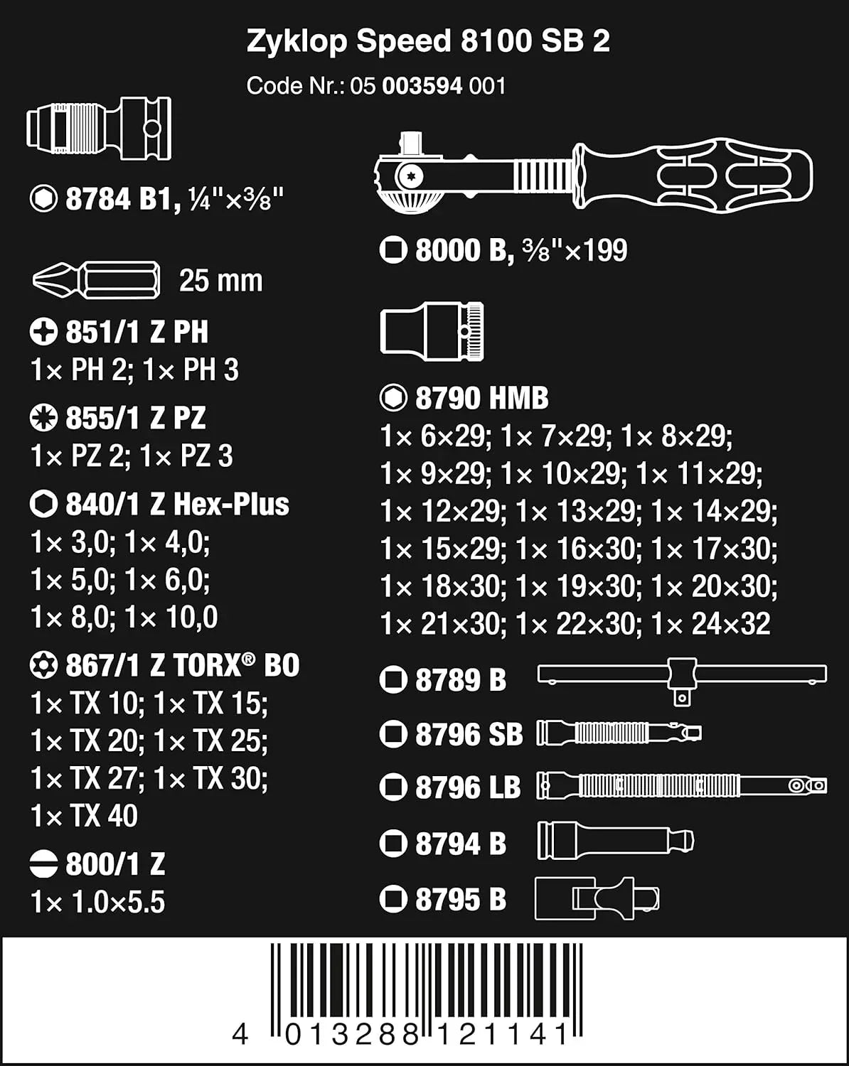 5003594001 8100 Sb 2 Zyklop 3/8 In. Metric Ratchet Set, Piece Of 43