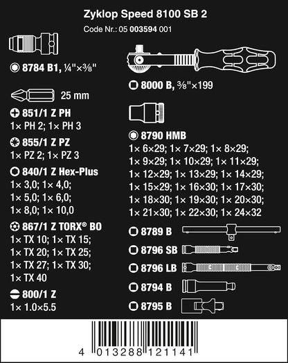 5003594001 8100 Sb 2 Zyklop 3/8 In. Metric Ratchet Set, Piece Of 43