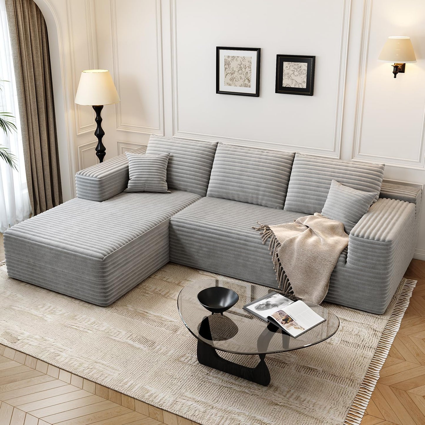 107.5 In. Cloud Modular Sectional Sofa Couch With L-Shape Chaise, Modern Minimalist Upholstered Couches For Living Room Bedroom