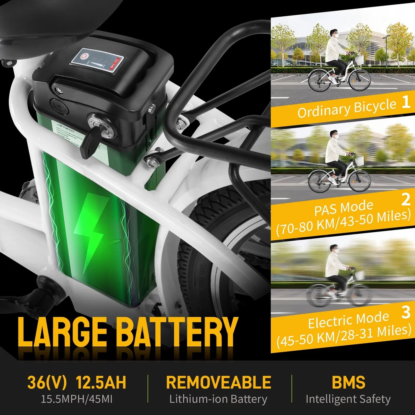 Pexmor Electric Bike For Adults 350W, Peak 500W City Commuter Ebike 36V 12.5Ah Removable Battery 26 In. Cruiser Electric Bicycle Shimano 6-Speed
