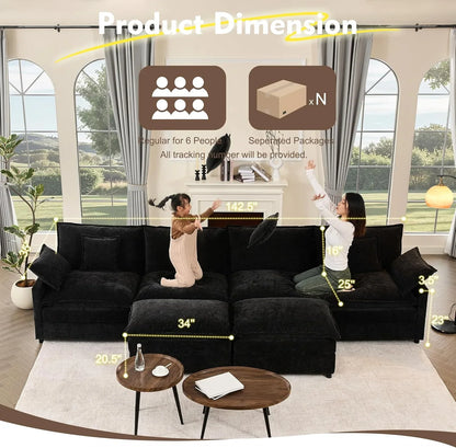 108 In. U Shape Sofa Sectional Sofa Comfortable Cloud Sofa With Removable Footstool