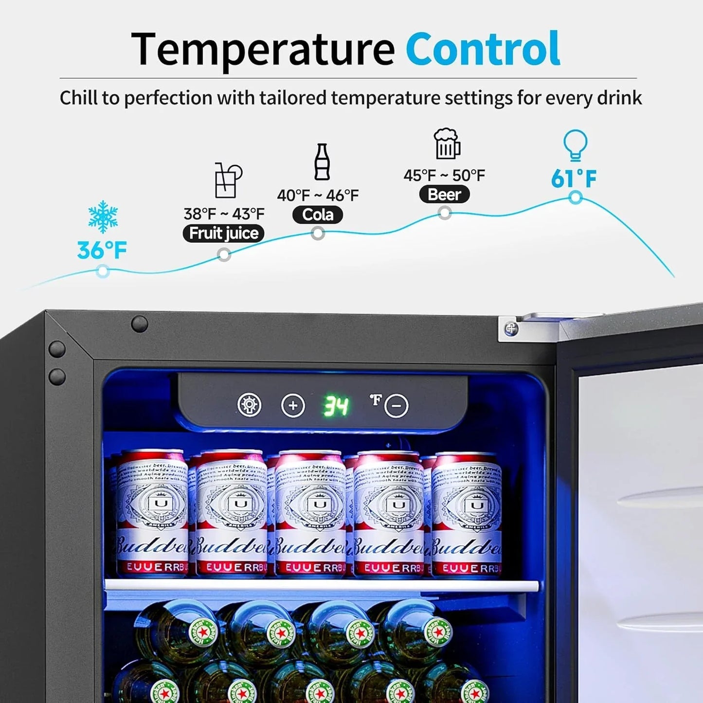 Beverage Refrigerator Cooler- 126 Can Mini Fridge Glass Door For Drinks Soda Beer Wine- Small Refrigerator For Office Bedroom Home Bar