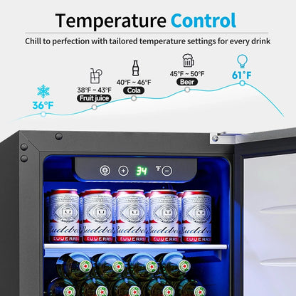Beverage Refrigerator Cooler- 126 Can Mini Fridge Glass Door For Drinks Soda Beer Wine- Small Refrigerator For Office Bedroom Home Bar