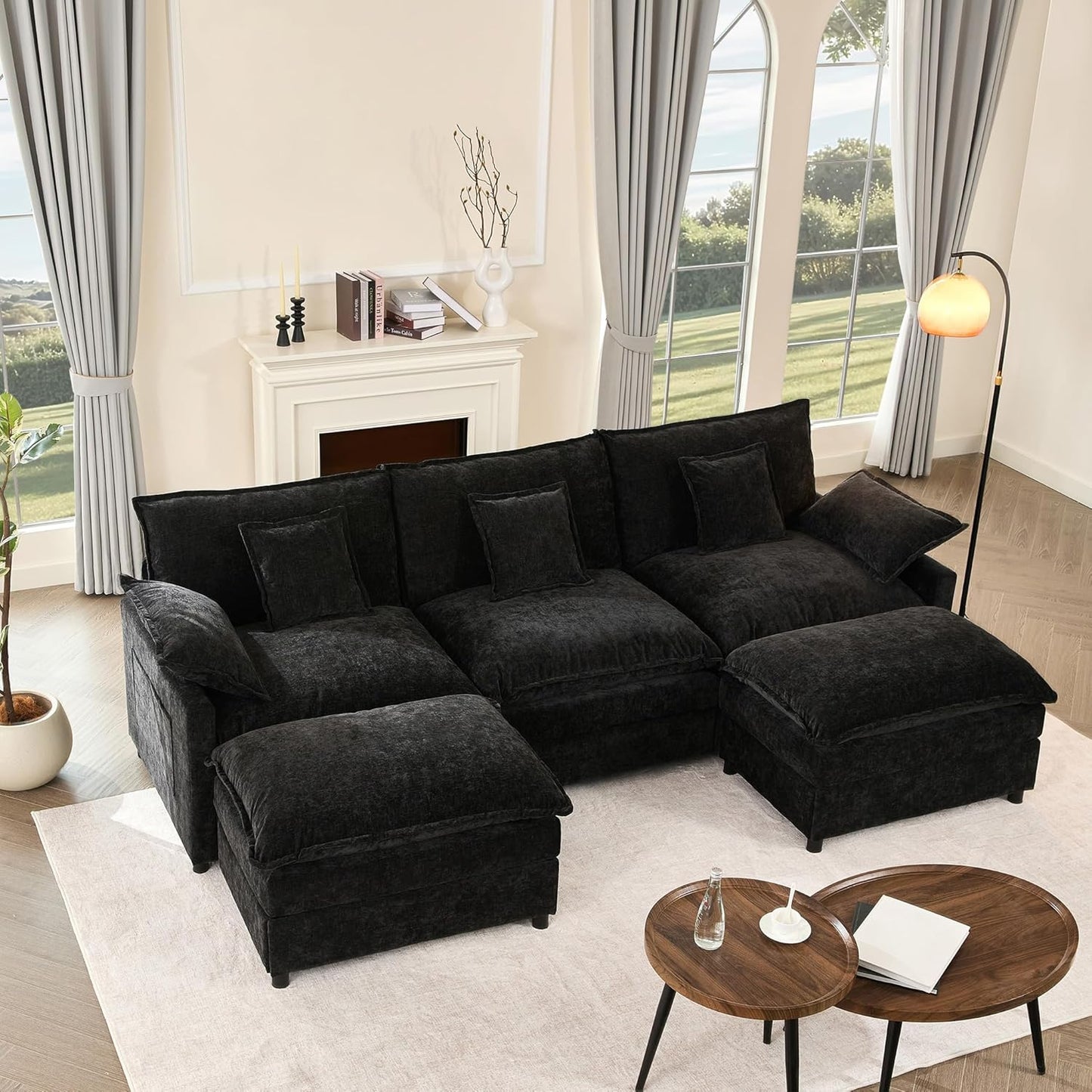 108 In. U Shape Sofa Sectional Sofa Comfortable Cloud Sofa With Removable Footstool