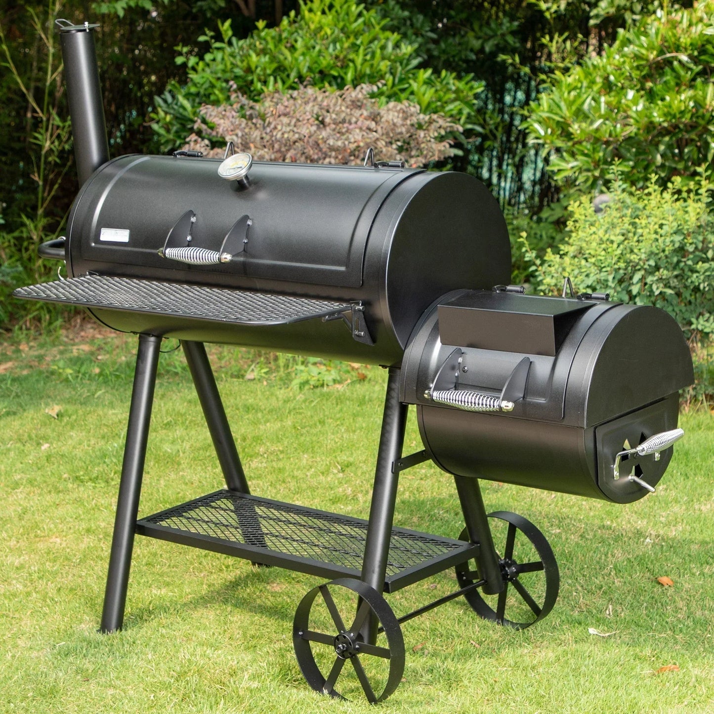 941 Sq. In. Overlarge Bbq Charcoal Grill With Offset Smoker, Black