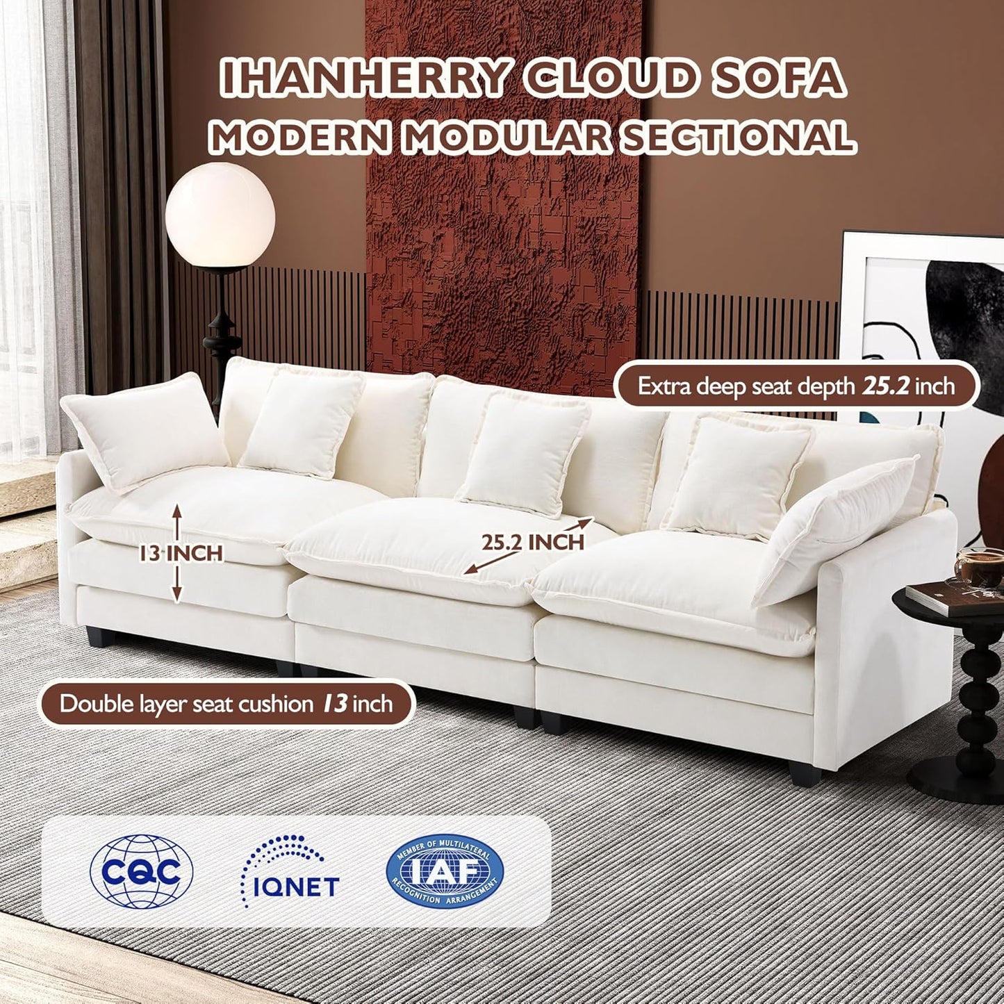 111.4 In. L-Shaped Modern Sofa Modular Cloud Sofa Ottoman 4-Seater Chenille Deep Seat Sofa