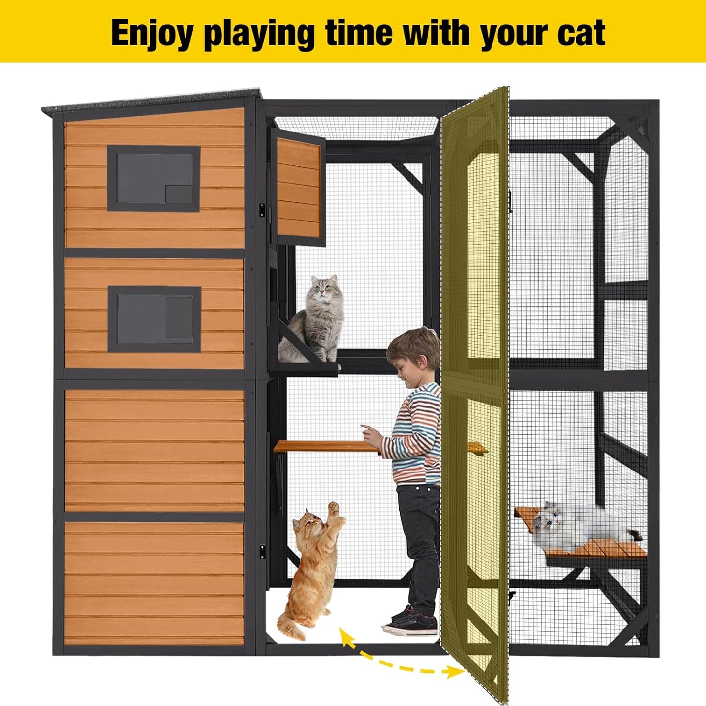 Aivituvin Large Cat Catio, 4 Tiers, Weatherproof Roof, 70 In.H x 77 In.L